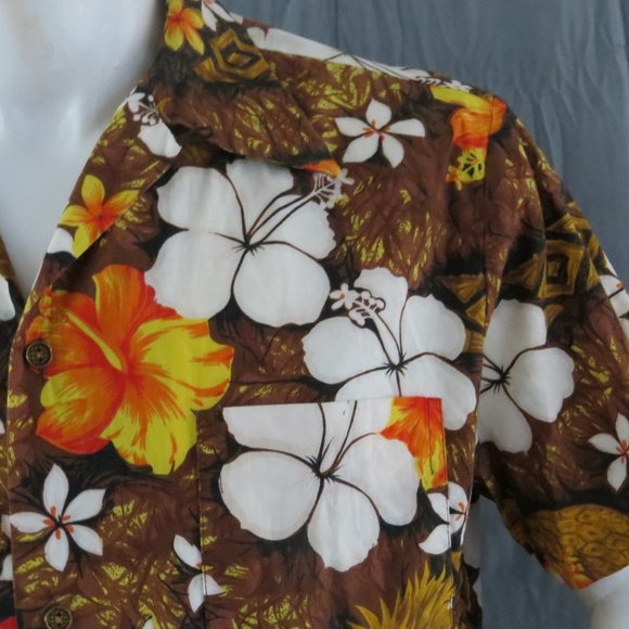 Vintage Hawaiian Shirt - Flowers on Brown by Royal Hawaiian - Men's Large - Picture 2 of 10